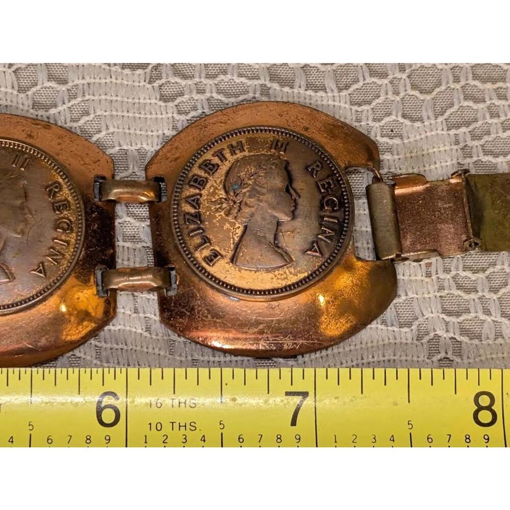 Vintage QUEEN ELIZABETH THE SECOND Copper COIN BRACELET Wide